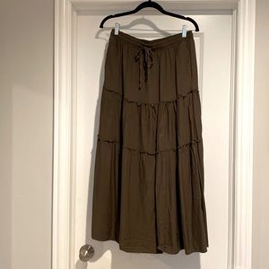 Army green tiered maxi skirt